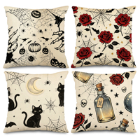 Ensemble de 4 housses de coussin carrées en lin gothique pour Halloween, 45x45cm, motif chat noir, rose, lune, araignée, pour la décoration de la maison et du canapé