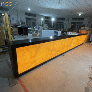 Bancone <span class=keywords><strong>Bar</strong></span> a Forma di <span class=keywords><strong>L</strong></span> Moderno per Nightclub e Ristoranti con Piano in Marmo Traslucido e Granito Nero Onice - Product Image 5