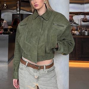 Nouvelle conception, logo personnalisé, veste décontractée pour femmes, style cool, veste bomber à épaules tombantes, style hip-hop, veste courte à fermeture éclair - Product Image 1