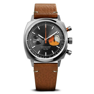 Montre chronographe mécanique Citizen à cadran vert, résistante à l'eau 100 bars, boîtier en acier inoxydable, bracelet en cuir, sport, 40 mm - Product Image 4