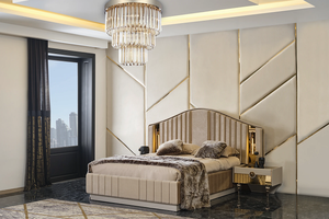 Mr Italian Design New Elegant Luxury Leather Deluxe Golden Cama cómoda King Size Matrimonio Cama de boda para el hogar Villa - Product Image 3