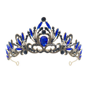 ゴールドメタルクラウン & 卸売ウェディングヘアアクセサリーゴールドクラウンティアラスとカラークラウンラインストーン付き - Product Image 3