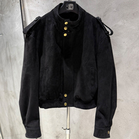 Veste de pilote vintage en daim véritable pour femme, avec fermeture éclair et col montant, manteau d'extérieur d'automne en cuir suédé authentique pour femmes de bureau