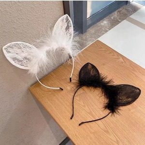Golden Shuttle Weaving Fun Lace <b>Cat</b> Ear <b>Headband</b> Black Feather Sexy Party Women Summer 2024 - Product Image 2