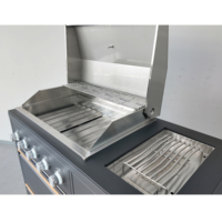 Îlot de cuisine extérieur modulaire moderne avec évier, réfrigérateur, barbecue à gaz, brûleur latéral, tiroirs coulissants et armoire de cuisson pour villa et jardin