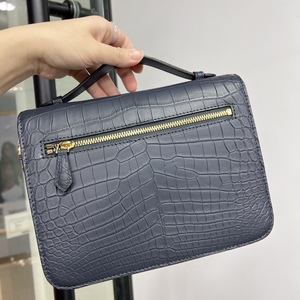 Bolso de Mano de Cuero de Cocodrilo 100% Genuino para Mujer, Color Azul Marino, Cierre Dorado, Estilo de Diseñador de Lujo, Bolso Bandolera y de Hombro - Product Image 5