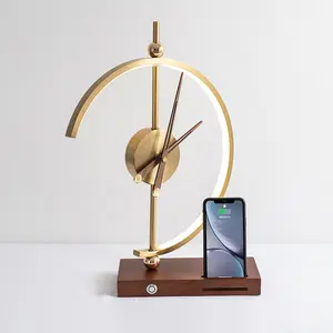 Old Style Clock Hotel Wireless Charging Light LED Lights Home Decor Table Lamp Clock Desk Lamp For Customization As Gift