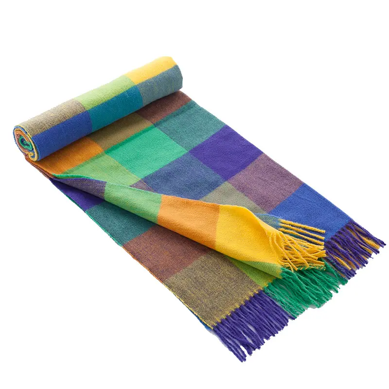 Autumn and Winter thicken plaid cashmere shawl warm tassel double-sided velvet women's scarf