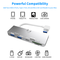 Rocketek Aluminio USB 3,1 Hub con lector de tarjetas de memoria 5 en 1 USB 3,0 Estación de acoplamiento Combo USB C Adaptador para iMac Mouse Keyboard