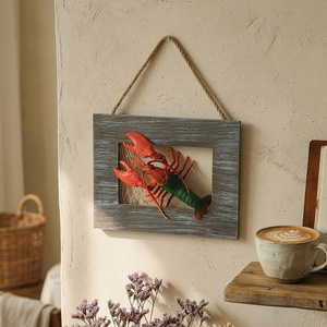 Mediterranean Style Wooden 3D Lobster <b>Wall</b> Hanging Home Decor <b>Framed</b> Red Ocean Theme - Product Image 1