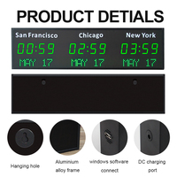 Reloj de Pared Programable con Zonas Horarias Mundiales, Reloj Digital con Nombre de Ciudad Personalizado para Oficinas de Logística Global