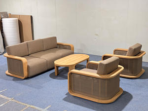 Set <span class=keywords><strong>Sofa</strong></span> taman luar ruangan Modern dengan kayu jati & UV, meja kopi 3 dudukan rotan PE tahan-uv tahan lama untuk penggunaan Hotel vila & Apartemen - Product Image 1