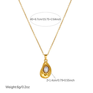 Stainless Steel Gold Plated Teardrop Necklace With Pearl Pendant Clavicle Chain Everyday Wear - Product Image 4