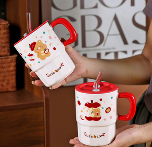 Taza <span class=keywords><strong>de</strong></span> Cerámica <span class=keywords><strong>de</strong></span> Papá Noel con Tapa y Pajita, Linda Taza <span class=keywords><strong>de</strong></span> <span class=keywords><strong>Café</strong></span> con Diseño <span class=keywords><strong>de</strong></span> Árbol <span class=keywords><strong>de</strong></span> Navidad, Regalo Festivo para el Hogar y la Oficina - Product Image 6