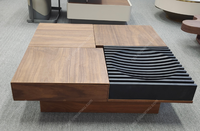 Série Mid-Century Modern, Table basse de rangement carrée élégante et simple avec grain de bois de noyer pour le salon