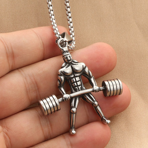 Pendentif haltère en acier inoxydable Yunnique pour homme, breloque fitness, thème rétro, cadeau bijoux - Product Image 3
