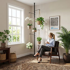 YIJIALE Support de Présentation de Pots de Fleurs Réglable en Métal Étanche pour Sol/Plafond/<span class=keywords><strong>Fenêtre</strong></span>, Présentoir 4H pour Jardinières, Utilisation en Jardin, Personnalisable - Product Image 1