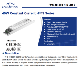 ไดรเวอร์ LED กระแสคงที่แบบ Linear Eaglerise FMS-40-350 N-S LD1 E 40W 350mA 25-200V แรงดันขาออกกว้าง ป้องกันการกระพริบ ค่า PF สูง - Product Image 2