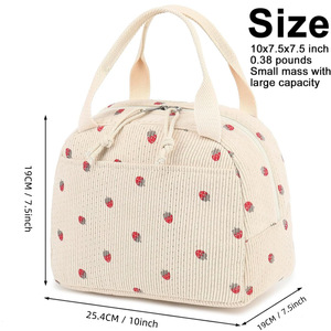 In Stock Portable Corduroy <b>Lunch</b> Cooler <b>Bag</b> Thermal Insulation Oxford Cloth and Polyester <b>for</b> <b>Women</b> - Product Image 2