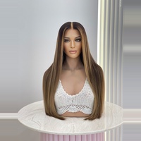 Perruque Lace Front HD 100% Cheveux Humains Vierges Remy, Balayage Mèches Blanches, Lisse, Sans Colle, Pré-Pluckée