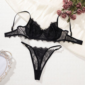 <span class=keywords><strong>Sujetador</strong></span> Balconette de Encaje Negro con <span class=keywords><strong>Push</strong></span>-<span class=keywords><strong>Up</strong></span>, Transparente, con Bordado Floral, Tejido, Copa 3/4, Sin Forro, con Aros, para Mujer - Product Image 1