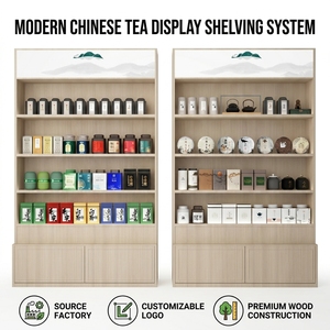 Estante de Almacenamiento de Té de Madera Maciza Resistente, Ecológico e Impermeable con Iluminación LED para <span class=keywords><strong>Tiendas</strong></span> Minoristas de Alto Tráfico y Salas de Exhibición de Té - Product Image 1
