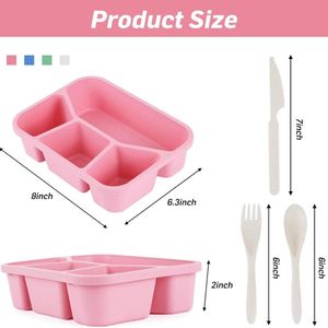 Eco-Friendly BPA-Free Food Containers 4-<b>Compartment</b> Wheat Straw <b>Lunch</b> <b>Box</b> with Cutlery Set - Product Image 2