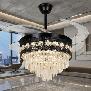 Premium LED <b>Ceiling</b> <b>Fan</b> <b>with</b> Crystal Chandelier Retractable Blades <b>Remote</b> Control Silent Motor Elegant Home Decor - Product Image 3