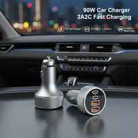 Chargeur de voiture multi-ports HNT 90W 2A+2C PD&QC à charge rapide, allume-cigare universel pour iPhone et téléphone portable