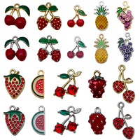 Assortiment de breloques pendentifs pour la création de bijoux (colliers, boucles d'oreilles, bracelets) à thème fraise et cerise, 10/20/30 pièces par ensemble