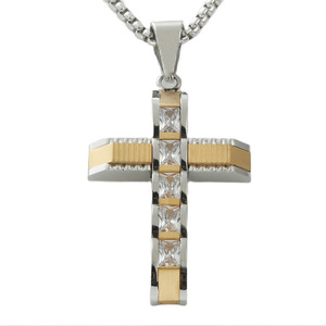 Stainless Steel <b>Cross</b> Pendant With Crystal Inlay For Men Fashion Necklace Gift - Product Image 1