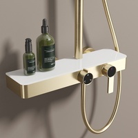 Barre de douche coulissante OEM personnalisée en laiton massif, monocommande, 3 fonctions, haute pression, céramique, or rose brossé, pour salle de bain, vente en gros