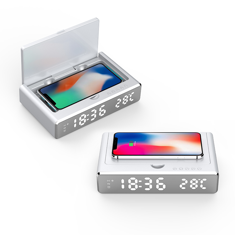 2020 Новинка 3 в 1 светодиодный беспроводной зарядный будильник с УФ-дезинфекцией
