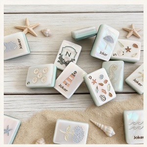 Jeu de Mahjong américain <span class=keywords><strong>en</strong></span> coquillages pour vacances à la plage, 160 tuiles <span class=keywords><strong>en</strong></span> acrylique, gravées de phare et d'ancre, avec tapis, cadeau - Product Image 3