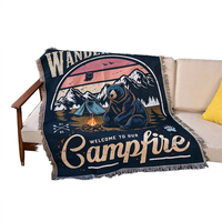 Maßgefertigte Vintage Camping-Abzeichen Gewebte Tapisserie-Decke Outdoor-Abenteuer-Andenken-Decke für Weihnachts- und Feiertagsgeschenke