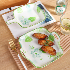 Ceramic Bone China Tableware Plates Bowls Dishes <b>Microwave</b> Safe Glazed Plant Pattern Household High-End Fresh Style <b>Set</b> Spoon - Product Image 3