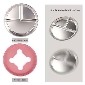 Ensemble de 4 assiettes pour enfants, assiettes divisées à ventouse pour bébé, anti-brûlure, en acier inoxydable, avec coque en silicone amovible - Product Image 5