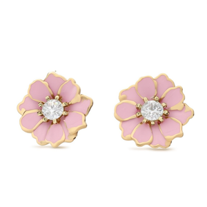 Pendientes de Moda con Diseño de Flor Rosa, Acero Inoxidable 316L, Baño de Oro PVD, con Cristal en el Centro - Product Image 2