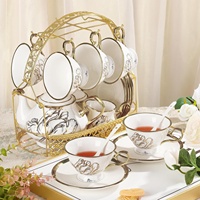 Service à café turc en céramique de style britannique de 22 pièces, 860 ml, nouveau service à thé et à café en porcelaine fine avec support en métal doré en forme de tulipe