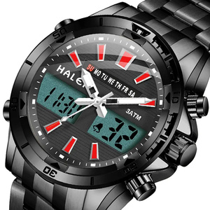 Envío Directo HALEI Reloj de Cuarzo Analógico-Digital Dorado para Hombre, Cristal Mineral, Resistente al Agua 3ATM, Estilo Deportivo, Movimiento Japonés - Product Image 2