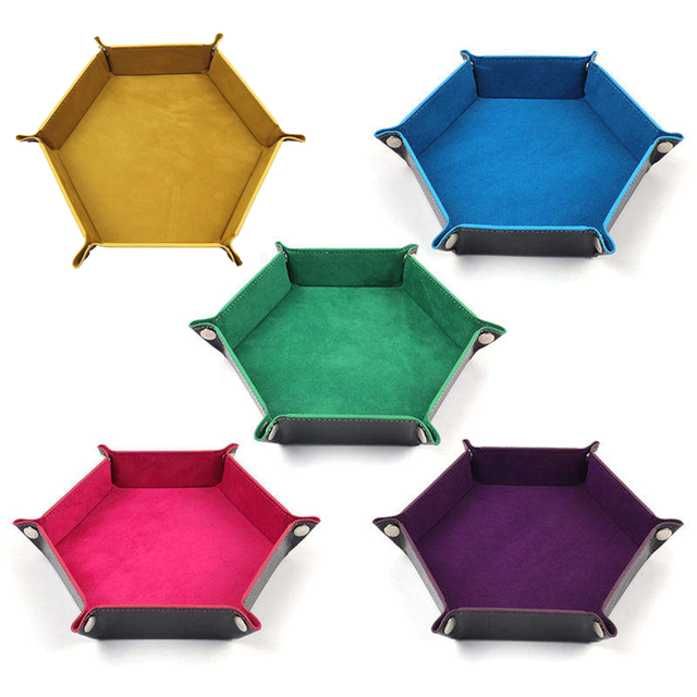 Leather Folding Velvet Hexagon Dice Tray Custom Collapsible Rolling Board Game Storage Box Organizer Jewelry Storage Tray