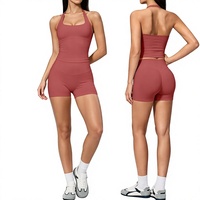 Ensemble de yoga sans couture pour femme style Dfynes - Débardeur et short de fitness en Spandex/Nylon, couleur unie