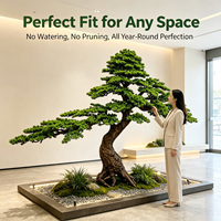 Arbre artificiel en forme de S spectaculaire, faux cyprès bonsaï de 200 cm avec base carrée pour la décoration de galeries d'art, musées et places d'entreprises
