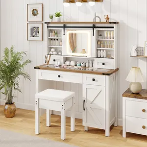 Bàn trang điểm phong cách và thiết thực có 1 mặt bàn, 1 tủ, 4 ngăn kéo và 6 kệ mở để giữ cho căn phòng của bạn gọn gàng - Product Image 1