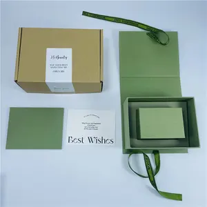 Recyclable Light Green Color Kraft Paper Jewelry Gift Box Set Packaging Mailer Shipping Box Thank You Card With Custom Logo