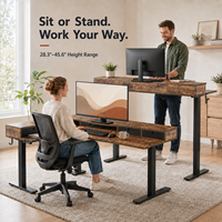 Bureau debout électrique ergonomique moderne en forme de L avec tiroir, hauteur réglable, double moteur, certifié CE, poste de travail de bureau
