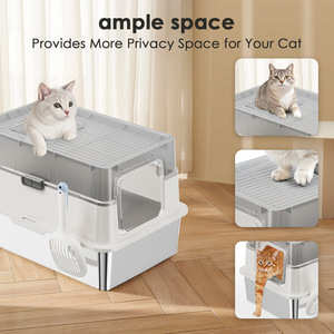 Bac à litière pour chat MSP-03 entièrement fermé, rectangulaire, en métal et plastique, 61x19x42cm, anti-odeurs, facile à nettoyer - Product Image 3
