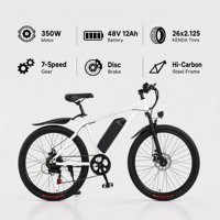 Vélo de montagne électrique 26 pouces 350W 48V 12AH 7 vitesses Frein à disque Cadre en acier haute teneur en carbone Vélo électrique