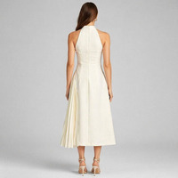 Robe midi élégante Joydressing blanche à col halter, découpes, plissée asymétrique, patchwork, pour cocktail et soirée, vente en gros, personnalisable