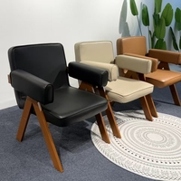 Chaise de salle à manger en bois massif 8207 avec pieds en bois et revêtement en cuir PU, fauteuil rembourré moderne, chaise d'appoint pour salon